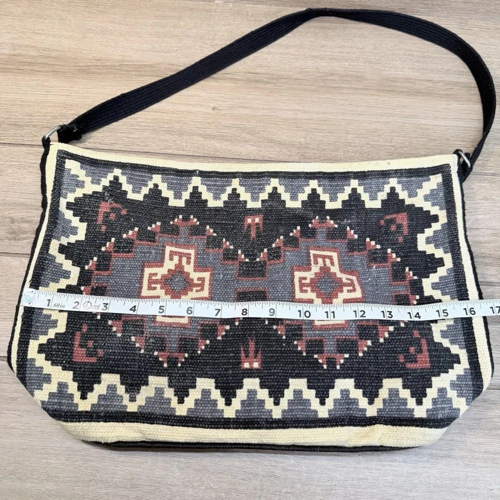 BOHO Made in INDIA Large Beige and Black Tapestry Yarn Woven Bag Purse Hippie